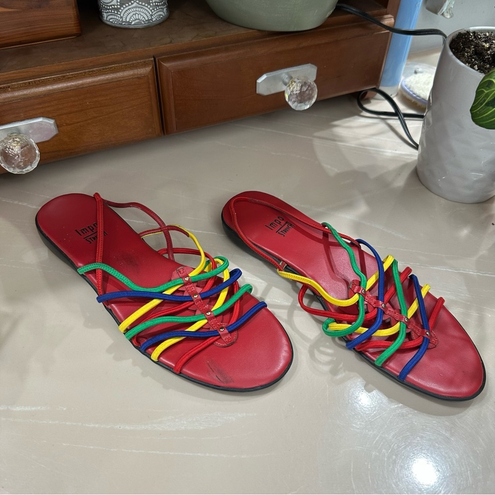 VTG 90s Y2K Rainbow Strappy Elastic Sandals